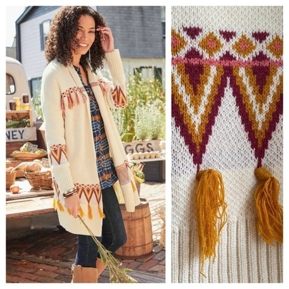 Matilda Jane Southwest Moments With You Gingersnap Open Front Long Sweater Small